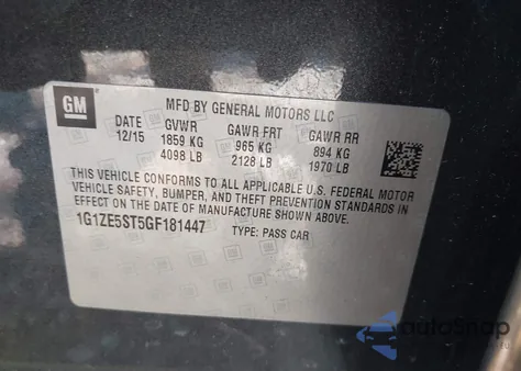 2016 Chevrolet Malibu Lt из США, поврежденный, VIN 1G1ZE5ST5GF181447